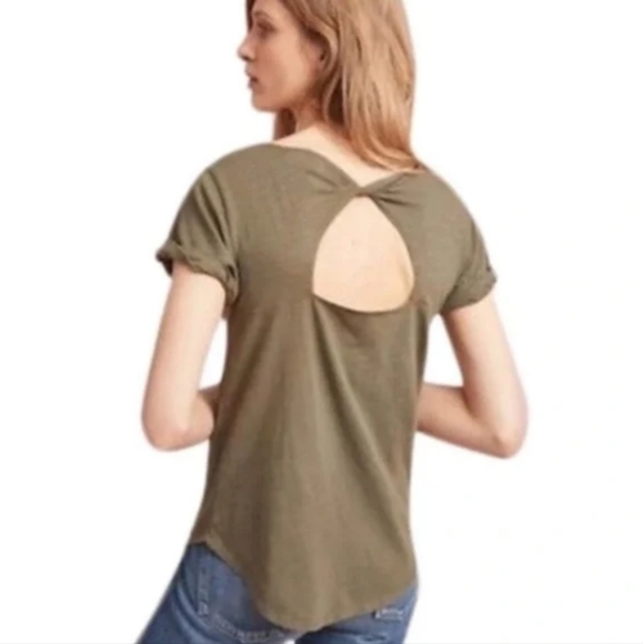 T.LA Anthropologie Olive Green Open Back Short Sleeve Tee Adorable EUC - Picture 1 of 6